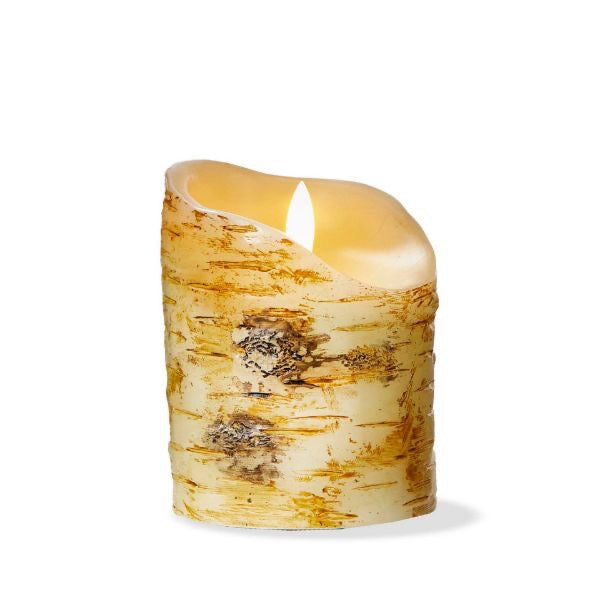 Birch LED Pillar Candle 3x4-Inch, Brown Multi