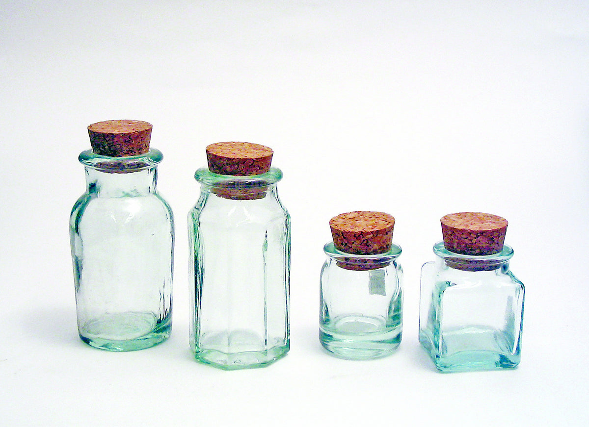 Clear Glass Bottles Cork Lids- 12 Pack Small Green Transparent